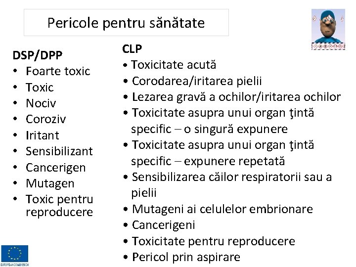 Pericole pentru sănătate DSP/DPP • Foarte toxic • Toxic • Nociv • Coroziv •