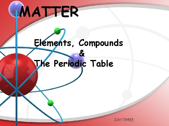 MATTER Elements, Compounds & The Periodic Table DAY THREE 