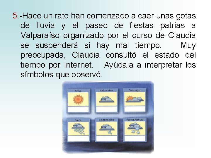 5. -Hace un rato han comenzado a caer unas gotas de lluvia y el 5. -Hace un rato han comenzado a caer unas gotas de lluvia y el
