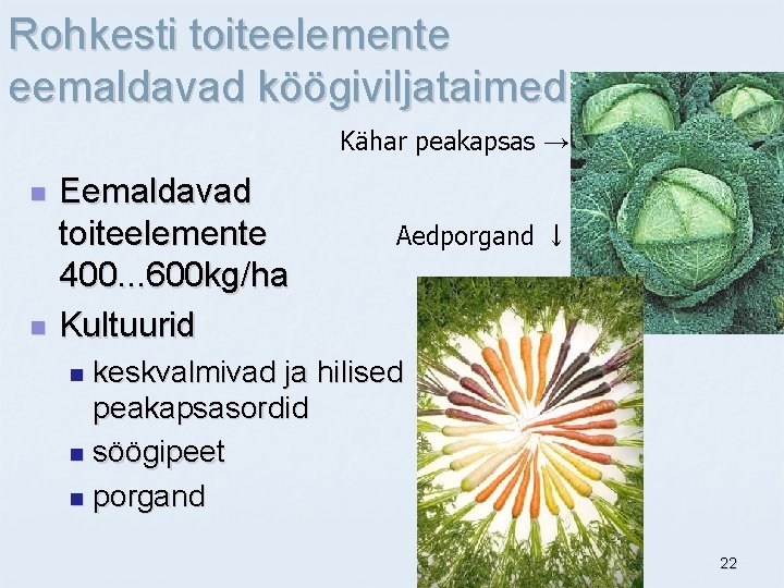 Rohkesti toiteelemente eemaldavad köögiviljataimed Kähar peakapsas → n n Eemaldavad toiteelemente 400. . .