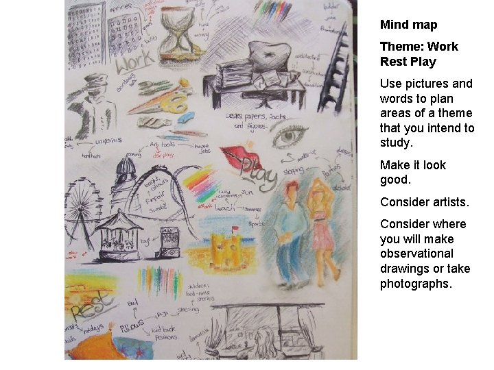 Mind map Theme: Work Rest Play Use pictures and words to plan areas of