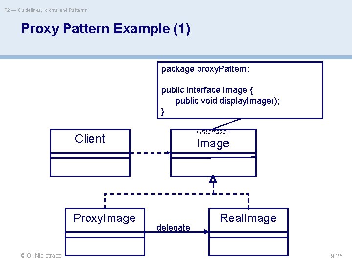 P 2 — Guidelines, Idioms and Patterns Proxy Pattern Example (1) package proxy. Pattern;