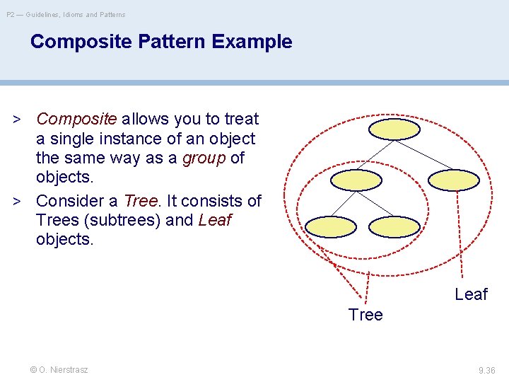 P 2 — Guidelines, Idioms and Patterns Composite Pattern Example > Composite allows you
