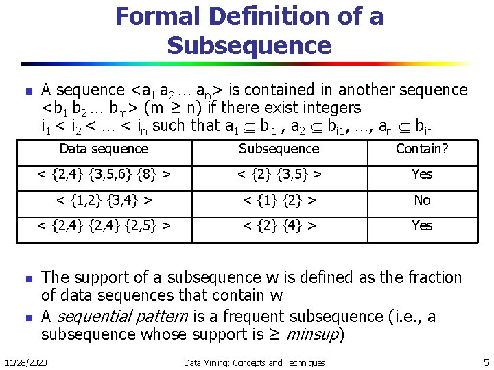 Formal Definition of a Subsequence n n n A sequence <a 1 a 2