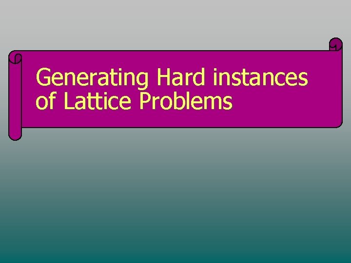 Generating Hard instances of Lattice Problems 