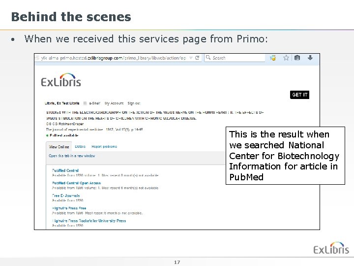 Behind the scenes • When we received this services page from Primo: This is