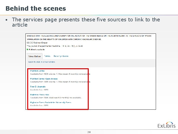 Behind the scenes • The services page presents these five sources to link to