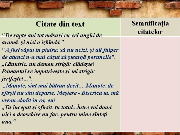 Citate din text "De sapte ani tot măsuri cu cel unghi de aramă, şi