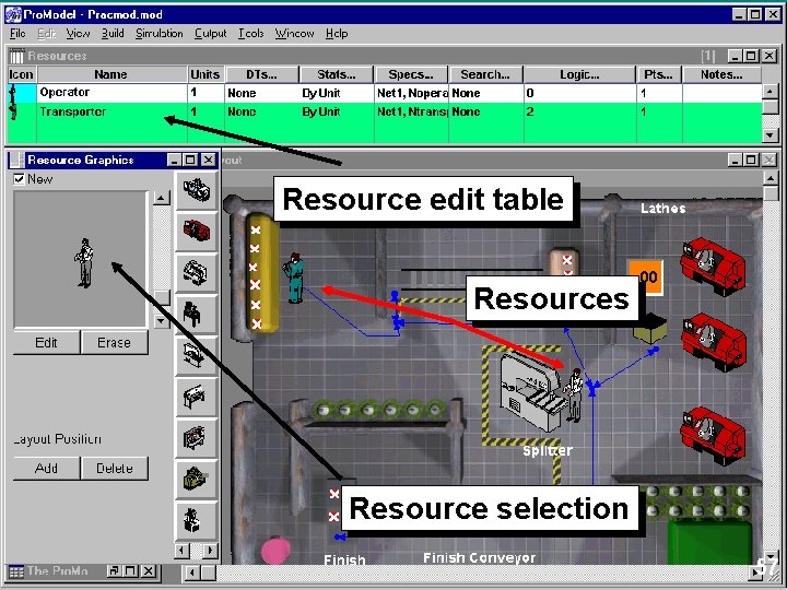 Resource edit table Resources Resource selection 57 