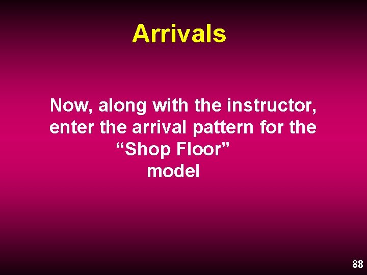 Arrivals Now, along with the instructor, enter the arrival pattern for the “Shop Floor”
