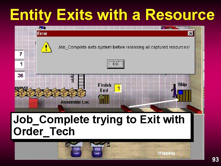 Entity Exits with a Resource Job_Complete trying to Exit with Order_Tech 93 