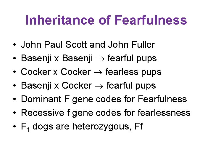 Inheritance of Fearfulness • • John Paul Scott and John Fuller Basenji x Basenji