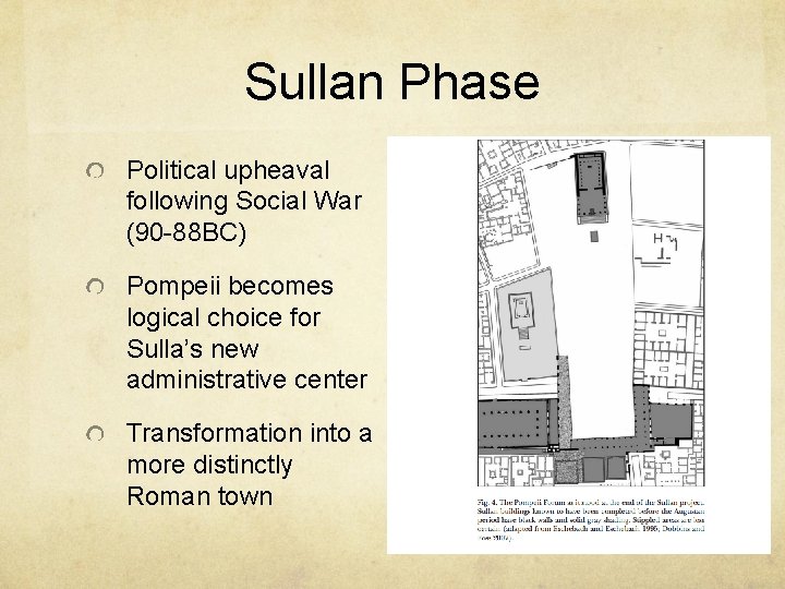 Sullan Phase Political upheaval following Social War (90 -88 BC) Pompeii becomes logical choice