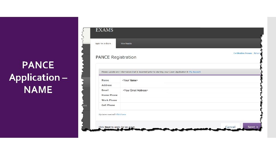 PANCE Application – NAME 