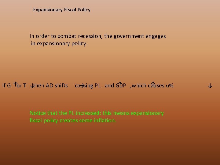 Expansionary Fiscal Policy If G or T , then AD shifts causing PL and