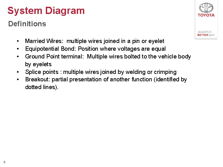 System Diagram Definitions • • • 5 Married Wires: multiple wires joined in a