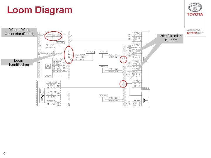 Loom Diagram Wire to Wire Connector (Partial) Loom Identification 6 Wire Direction in Loom