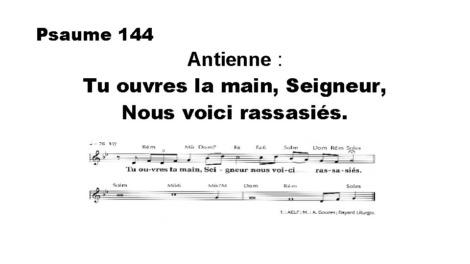 Psaume 144 Antienne : Tu ouvres la main, Seigneur, Nous voici rassasiés. 