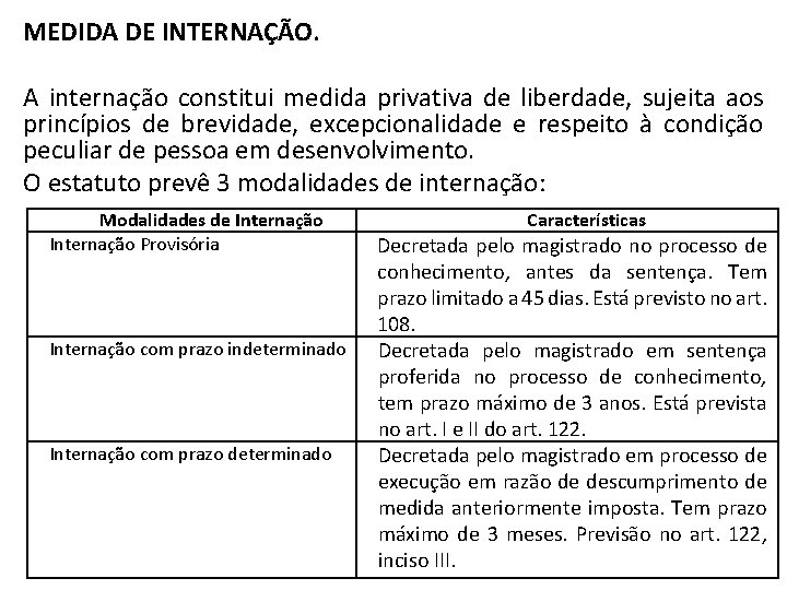 MEDIDA DE INTERNAÇÃO. A internação constitui medida privativa de liberdade, sujeita aos princípios de