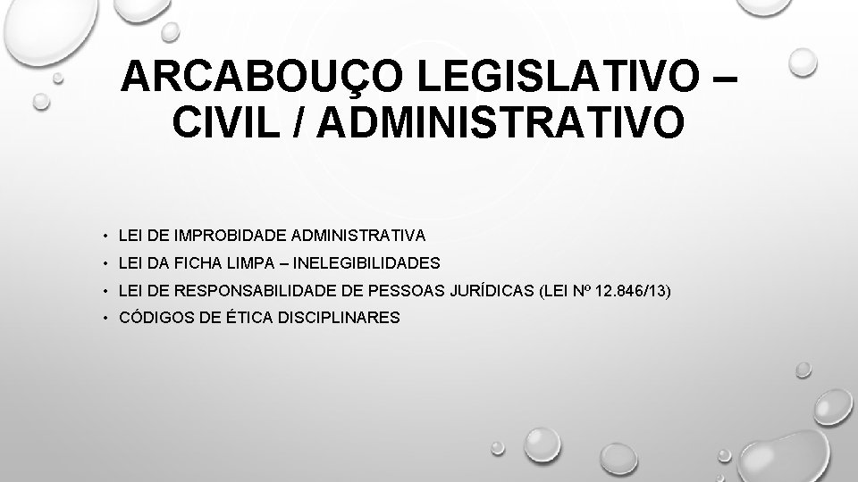 ARCABOUÇO LEGISLATIVO – CIVIL / ADMINISTRATIVO • LEI DE IMPROBIDADE ADMINISTRATIVA • LEI DA