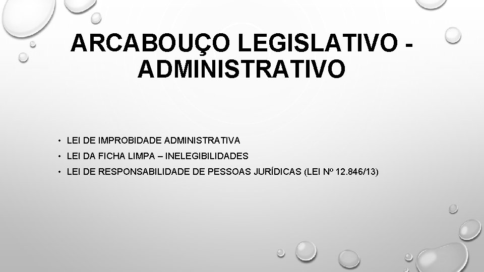 ARCABOUÇO LEGISLATIVO ADMINISTRATIVO • LEI DE IMPROBIDADE ADMINISTRATIVA • LEI DA FICHA LIMPA –