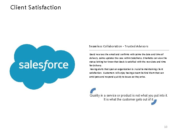Client Satisfaction Seamless Collaboration – Trusted Advisors David receives the email and confirms with