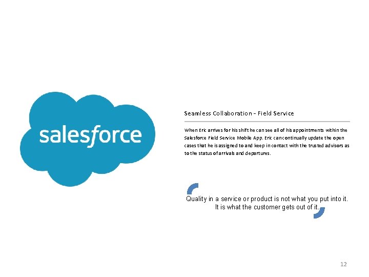 Seamless Collaboration – Field Service When Eric arrives for his shift he can see