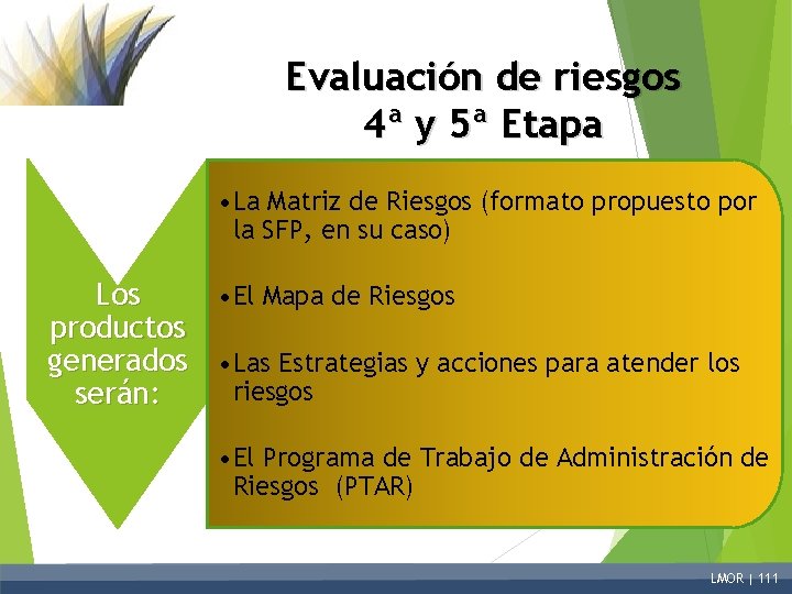 Evaluación de riesgos 4ª y 5ª Etapa • La Matriz de Riesgos (formato propuesto