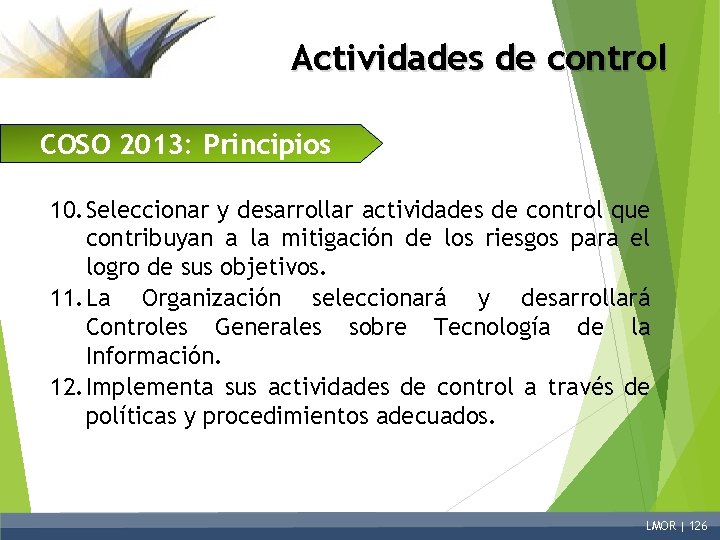 Actividades de control COSO 2013: Principios 10. Seleccionar y desarrollar actividades de control que