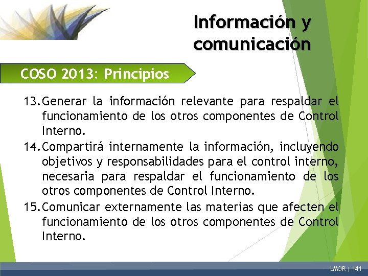 Información y comunicación COSO 2013: Principios 13. Generar la información relevante para respaldar el