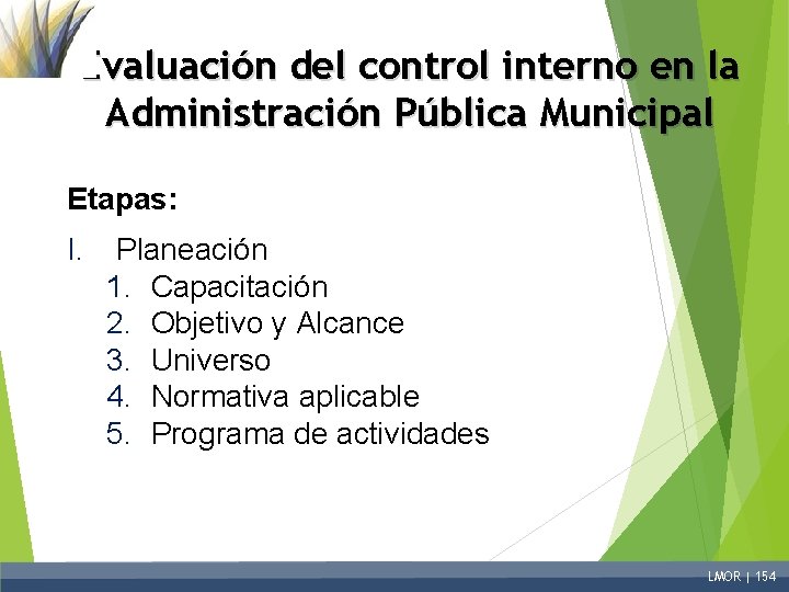 Evaluación del control interno en la Administración Pública Municipal Etapas: I. Planeación 1. Capacitación