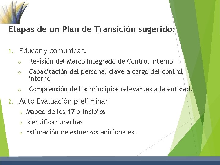 Etapas de un Plan de Transición sugerido: 1. 2. Educar y comunicar: o Revisión