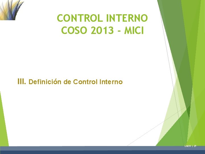 CONTROL INTERNO COSO 2013 - MICI III. Definición de Control Interno LMOR | 29