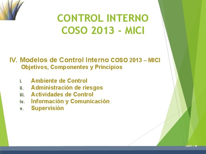 CONTROL INTERNO COSO 2013 - MICI IV. Modelos de Control Interno COSO 2013 –