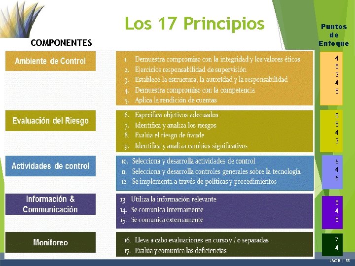 Los 17 Principios COMPONENTES Puntos de Enfoque 4 5 3 4 5 5 5