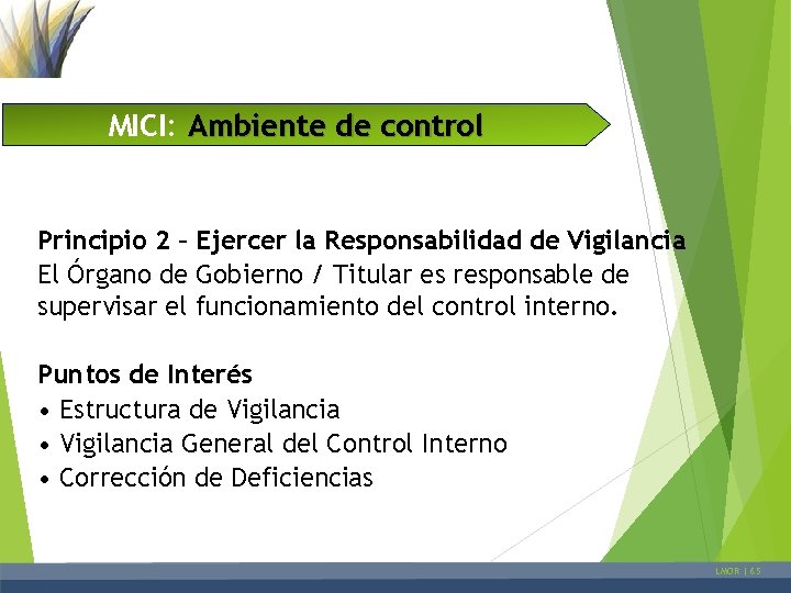 MICI: Ambiente de control Principio 2 – Ejercer la Responsabilidad de Vigilancia El Órgano