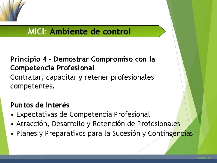 MICI: Ambiente de control Principio 4 - Demostrar Compromiso con la Competencia Profesional Contratar,