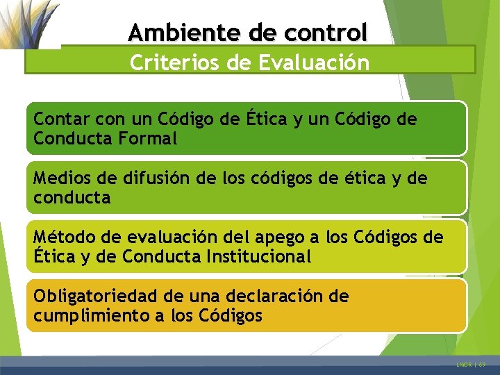 Ambiente de control Criterios de Evaluación Contar con un Código de Ética y un