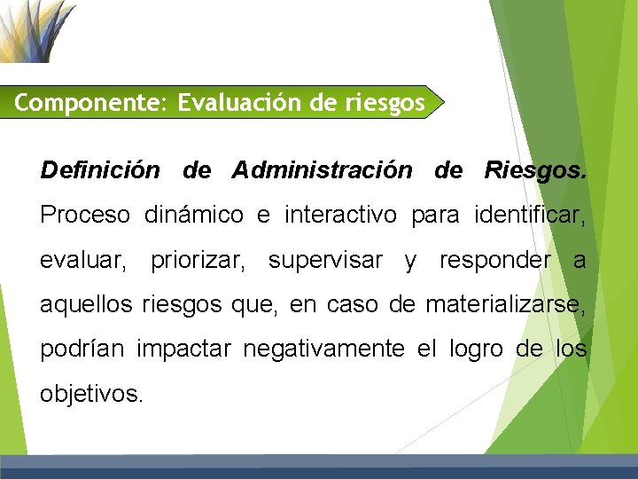 Componente: Evaluación de riesgos Definición de Administración de Riesgos. Proceso dinámico e interactivo para