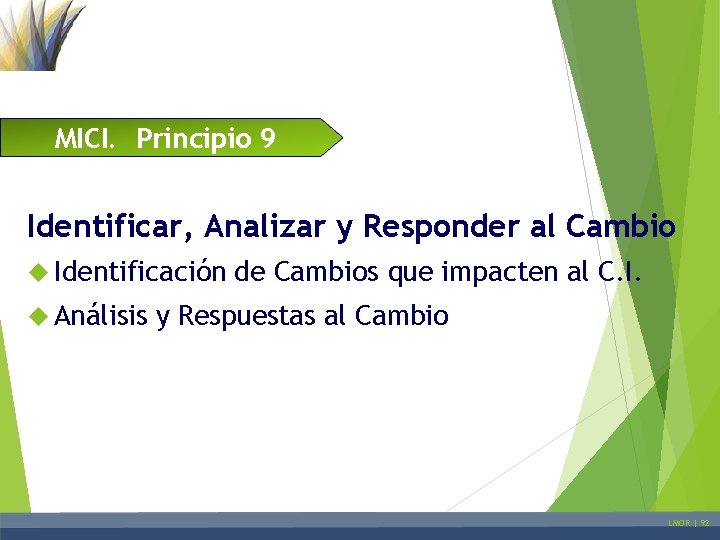 MICI. Principio 9 Identificar, Analizar y Responder al Cambio Identificación Análisis de Cambios que