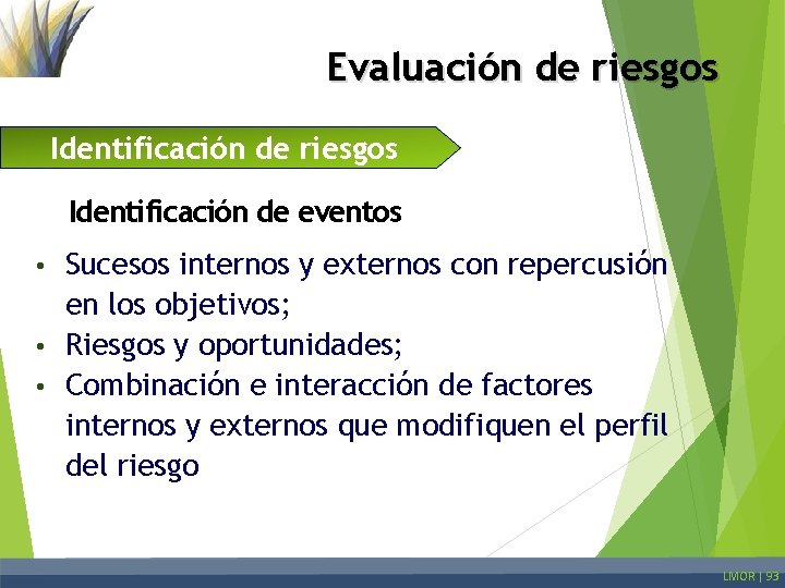 Evaluación de riesgos Identificación de eventos Sucesos internos y externos con repercusión en los