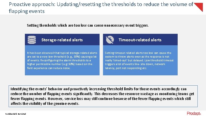 Proactive approach: Updating/resetting the thresholds to reduce the volume of flapping events Setting thresholds