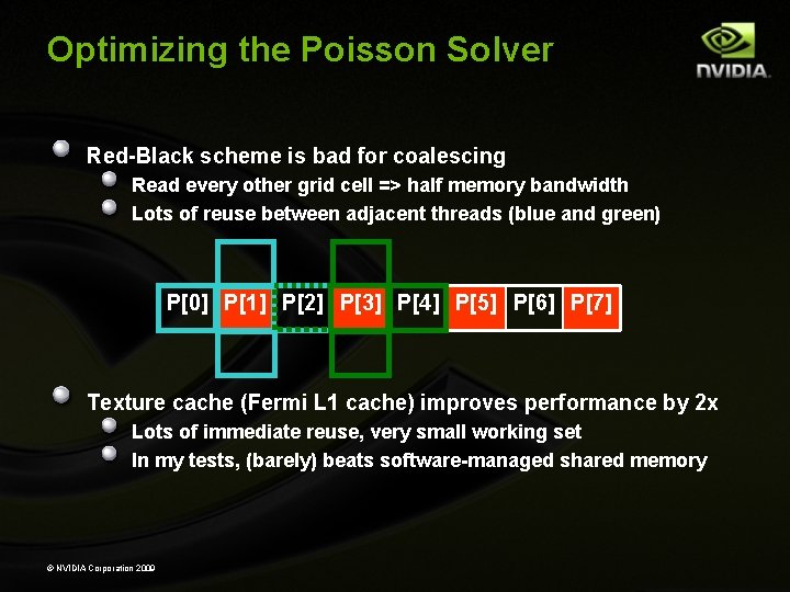 Optimizing the Poisson Solver Red-Black scheme is bad for coalescing Read every other grid Optimizing the Poisson Solver Red-Black scheme is bad for coalescing Read every other grid