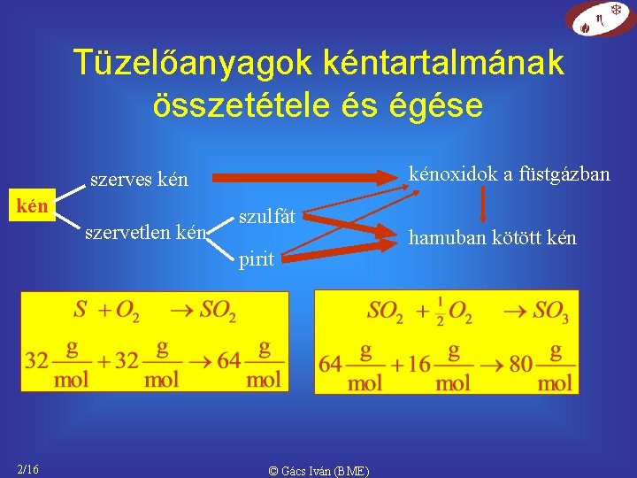 Tüzelőanyagok kéntartalmának összetétele és égése kénoxidok a füstgázban szerves kén szervetlen kén szulfát pirit