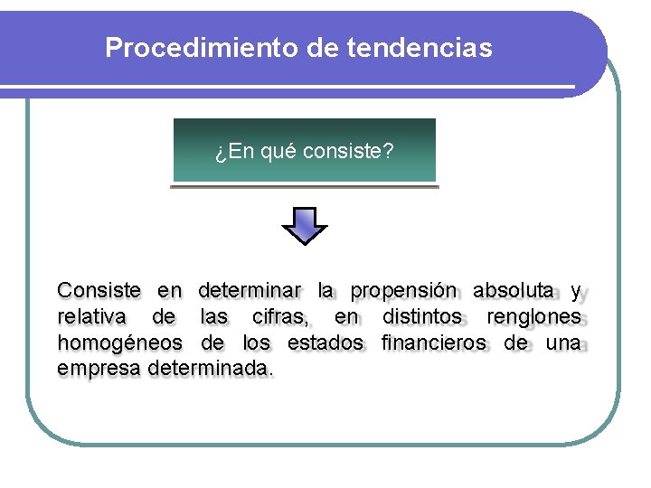 Procedimiento de tendencias ¿En qué consiste? Consiste en determinar la propensión absoluta y relativa