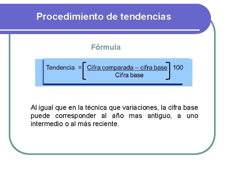Procedimiento de tendencias Fórmula Al igual que en la técnica que variaciones, la cifra
