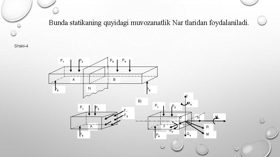 Bunda statikaning quyidagi muvozanatlik Nar tlaridan foydalaniladi. Shakl-4 Р 1 Р 2 Р 3