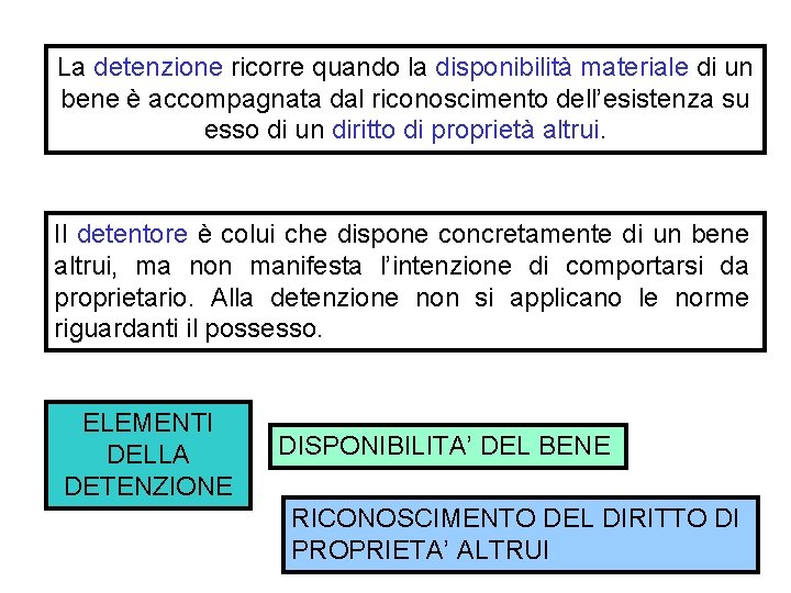 La detenzione ricorre quando la disponibilità materiale di un bene è accompagnata dal riconoscimento