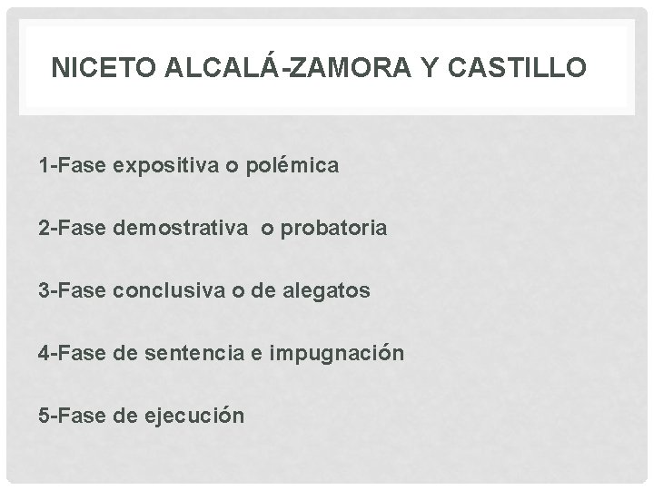 NICETO ALCALÁ-ZAMORA Y CASTILLO 1 -Fase expositiva o polémica 2 -Fase demostrativa o probatoria