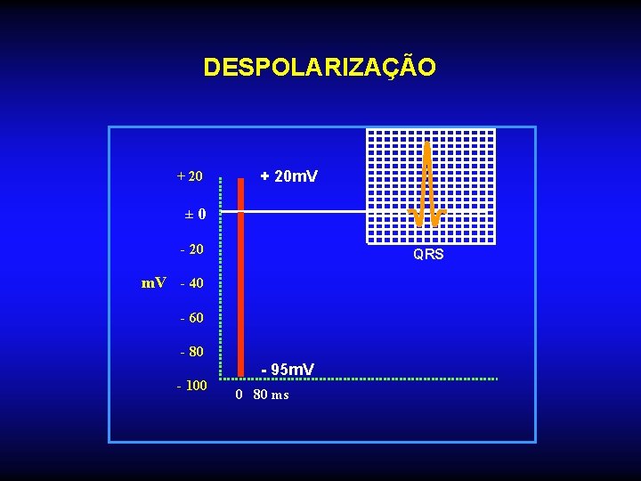 DESPOLARIZAÇÃO + 20 m. V ± 0 - 20 QRS m. V - 40